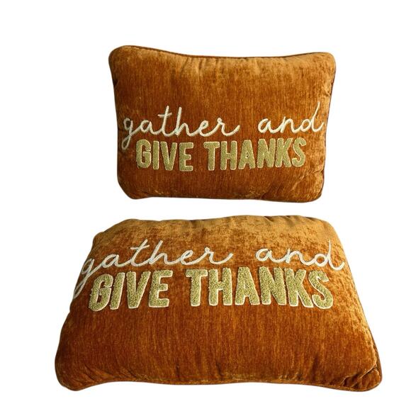 Gather and Give Thanks Oblong Decorative Throw Pillows 12 x 17 in Lot of 2 - Picture 1 of 6